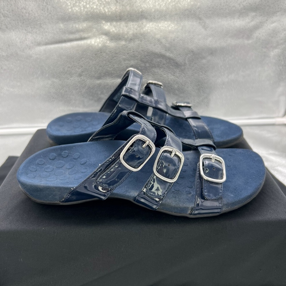 Vionic Misa Patent Blue Comfort Sandals Sz 7 TVW5135